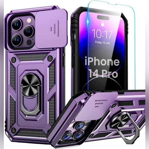 Goton - iPhone 14 Pro Case with Screen Protector, Slide Camera Cover - Purple - Picture 1 of 6